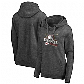Women's Kansas City Chiefs NFL Pro Line by Fanatics Branded 2019 AFC Champions Trophy Collection Locker Room Crossover V Neck Pullover Hoodie Heather Charcoal,baseball caps,new era cap wholesale,wholesale hats